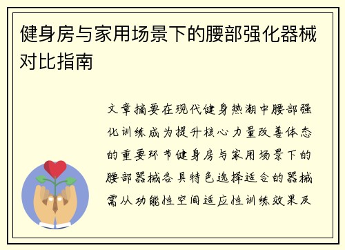 健身房与家用场景下的腰部强化器械对比指南